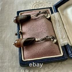 Solid silver carved agate, creator of antique earrings