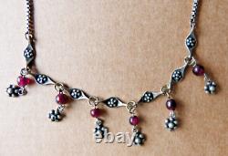 Solid silver necklace with purple stones Antique jewel