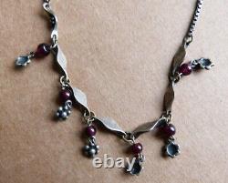 Solid silver necklace with purple stones Antique jewel