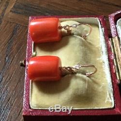 Splendid Ancient Earrings In Beautiful Coral, Gold, Sterling Silver