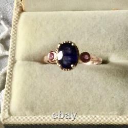 Splendid Ancient Ring Natural Trilogy Sapphire, Ruby, Vermeil Gold Rose/ Silver