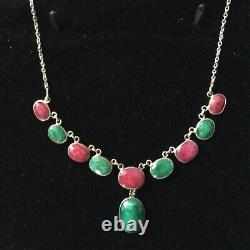 Splendid Ancient Ruby Necklace, Genuine Emerald, Solid Silver