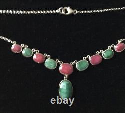 Splendid Ancient Ruby Necklace, Genuine Emerald, Solid Silver