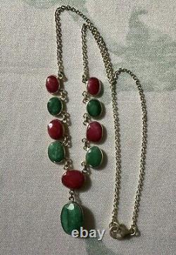 Splendid Ancient Ruby Necklace, Genuine Emerald, Solid Silver