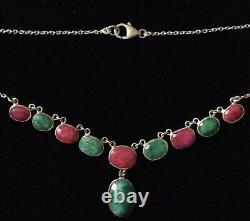 Splendid Ancient Ruby Necklace, Genuine Emerald, Solid Silver