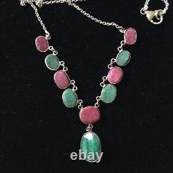 Splendid Ancient Ruby Necklace, Genuine Emerald, Solid Silver