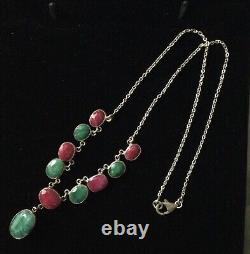 Splendid Ancient Ruby Necklace, Genuine Emerald, Solid Silver