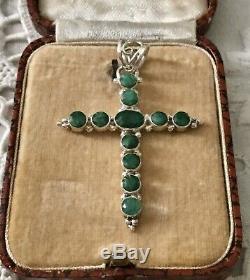 Splendid Great Old Cross Pendant And Sterling Silver Emerald