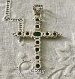 Splendid Great Old Cross Pendant And Sterling Silver Emerald