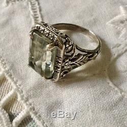 Splendid Old Ornate Ring Sterling Silver Beautiful Topaz