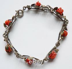 Sterling Silver Bracelet And Coral Coral + Silver 1900 Corallo