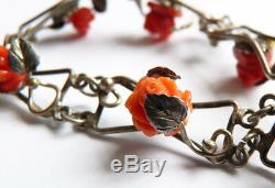 Sterling Silver Bracelet And Coral Coral + Silver 1900 Corallo