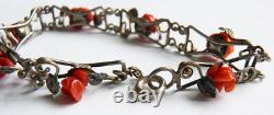 Strap Old Solid Silver And Coral Coral Silver Bracelet 1900 Corallo