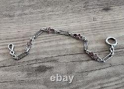 Stunning Antique Watch Chain 1900 Solid Silver And Garnet