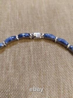 Stunning Articulated Necklace in Solid Silver and Lapis Lazuli, Art Deco, Antique