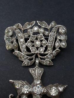 Stunning Old Holy Spirit In Sterling Silver And Rhinestone Brooch
