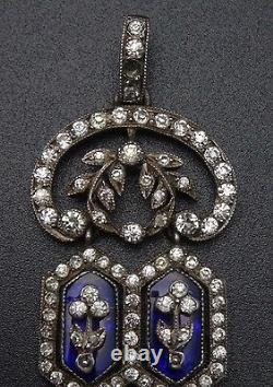 Stunning Old Pendant In Solid Silver Rhinestones And Blue Stones 19th