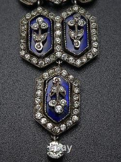 Stunning Old Pendant In Solid Silver Rhinestones And Blue Stones 19th