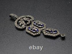 Stunning Old Pendant In Solid Silver Rhinestones And Blue Stones 19th