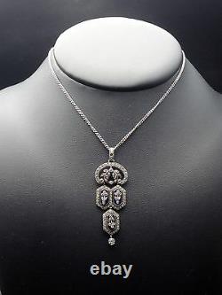 Stunning Old Pendant In Solid Silver Rhinestones And Blue Stones 19th