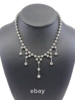 Stunning Old River Necklace In Solid Silver And 19th Century Drapery Rhinestones