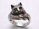 Stunning Old Solid Silver Ring Representing A Cat Art Deco T55 Period