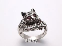 Stunning Old Solid Silver Ring Representing A Cat Art Deco T55 Period