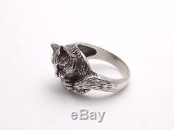 Stunning Old Solid Silver Ring Representing A Cat Art Deco T55 Period