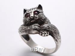 Stunning Old Solid Silver Ring Representing A Cat Art Deco T55 Period