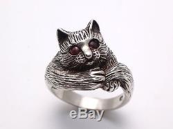 Stunning Old Solid Silver Ring Representing A Cat Art Deco T55 Period
