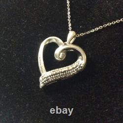 Stunning Vintage Heart Necklace Genuine Black/White Diamonds and Solid Silver
