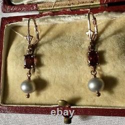 Sublime Ancient Earrings Grenat Pearl Vermeil Gold Rose / Silver
