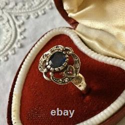 Sublime Ancient Ring In Massive Silver, Natural Sapphire, Ruby And Acute- Marines