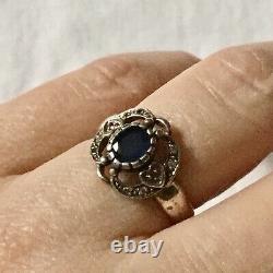 Sublime Ancient Ring In Massive Silver, Natural Sapphire, Ruby And Acute- Marines