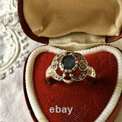 Sublime Ancient Ring In Massive Silver, Natural Sapphire, Ruby And Acute- Marines