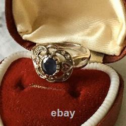 Sublime Ancient Ring In Massive Silver, Natural Sapphire, Ruby And Acute- Marines