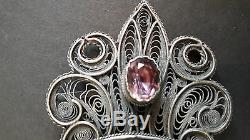 Sublime Big Old Belt Buckle Silver, Amethysts And Citrines