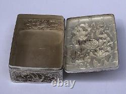 Sublime antique 19th century SILVER or METAL BOX CHINA VIETNAM INDOCHINA Dragons