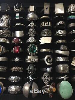 Superb 100 Sterling Silver Rings Lot Old Vintage And Contemporary Jewel