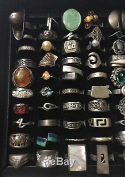 Superb 100 Sterling Silver Rings Lot Old Vintage And Contemporary Jewel