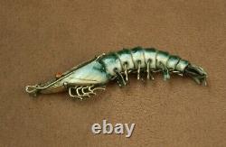 Superb Ancient Silver Pendant Massive Emaille Shrimp China