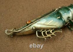 Superb Ancient Silver Pendant Massive Emaille Shrimp China