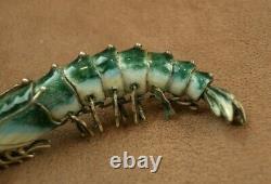 Superb Ancient Silver Pendant Massive Emaille Shrimp China