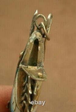 Superb Ancient Silver Pendant Massive Emaille Shrimp China