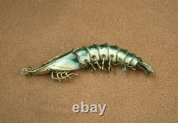 Superb Ancient Silver Pendant Massive Emaille Shrimp China