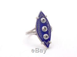 Superb And Rare Antique Ring Age Empire Solid Silver Diamond Email T54