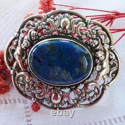 Superb Antique Art Nouveau / Neo-Renaissance Brooch in 800 Silver by Gustav Hauber