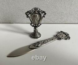 Superb Art Nouveau Seal Set Cut Paper Old Solid Silver