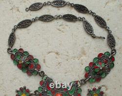 Superb Ethnic Necklace Ancient Silver Massive And Coral A Pampillas 70.2 Gr