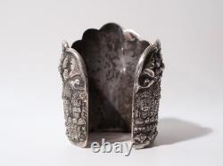 Superb Large Antique Asian Ethnic Solid Silver Cuff Bracelet, 19th Century